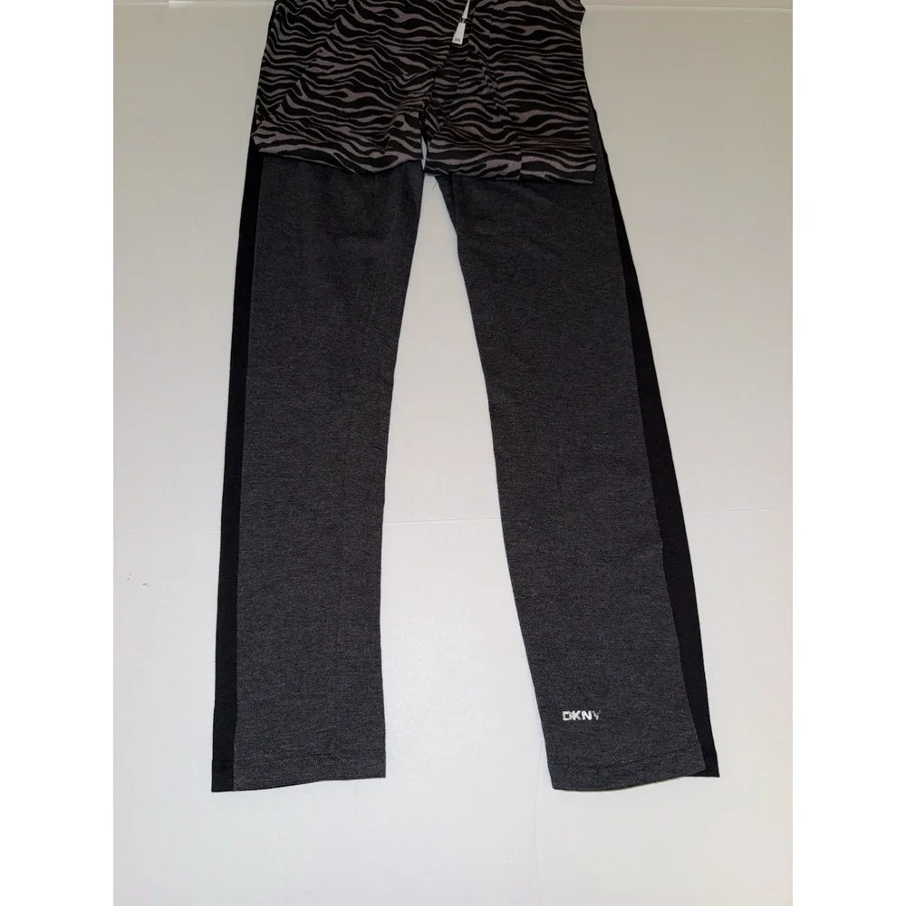 DKNY Girls 3-Pack Leggings 10-12 Black Gray Purple Zebra Stretch Pants Comfy NWT